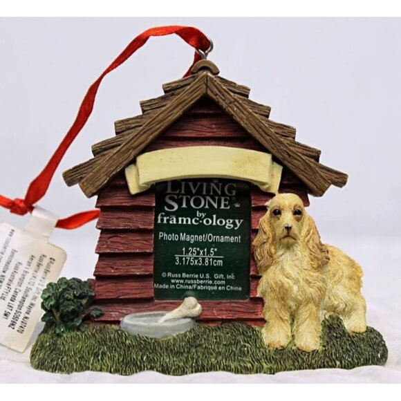 Russ Berrie U.S. Living Stone Framecology Photo Magnet Frame Ornament Dog House - Picture 7 of 8